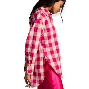 Anthropologie Maeve Bennet Pink Buffalo Plaid Edition Button Up Oversize XXS